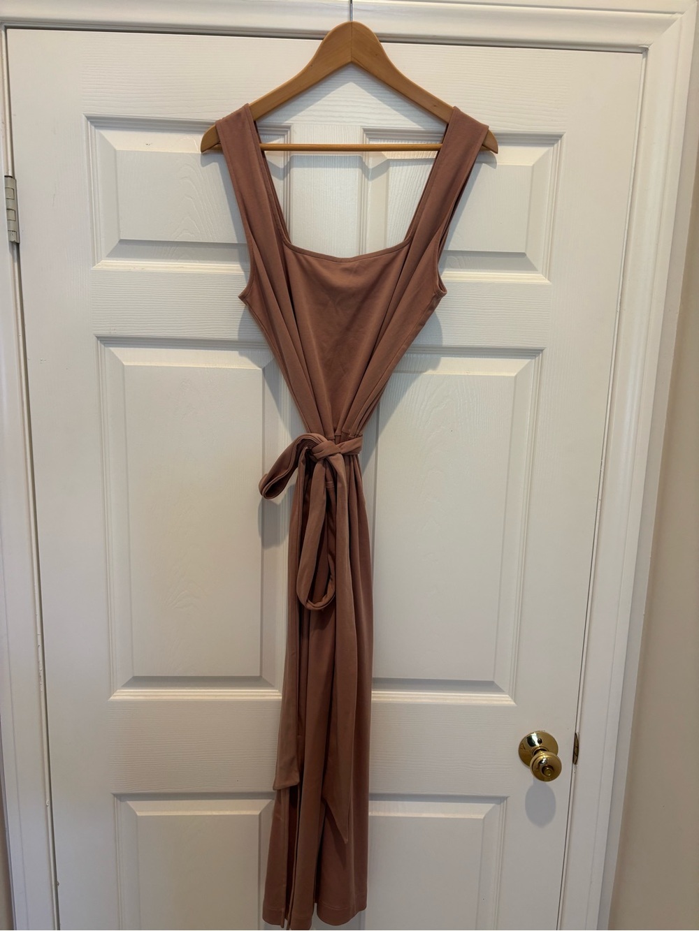 Vince Mauve Pima Cotton Square Neck Tie Waist Sleeveless Midi Dress XL